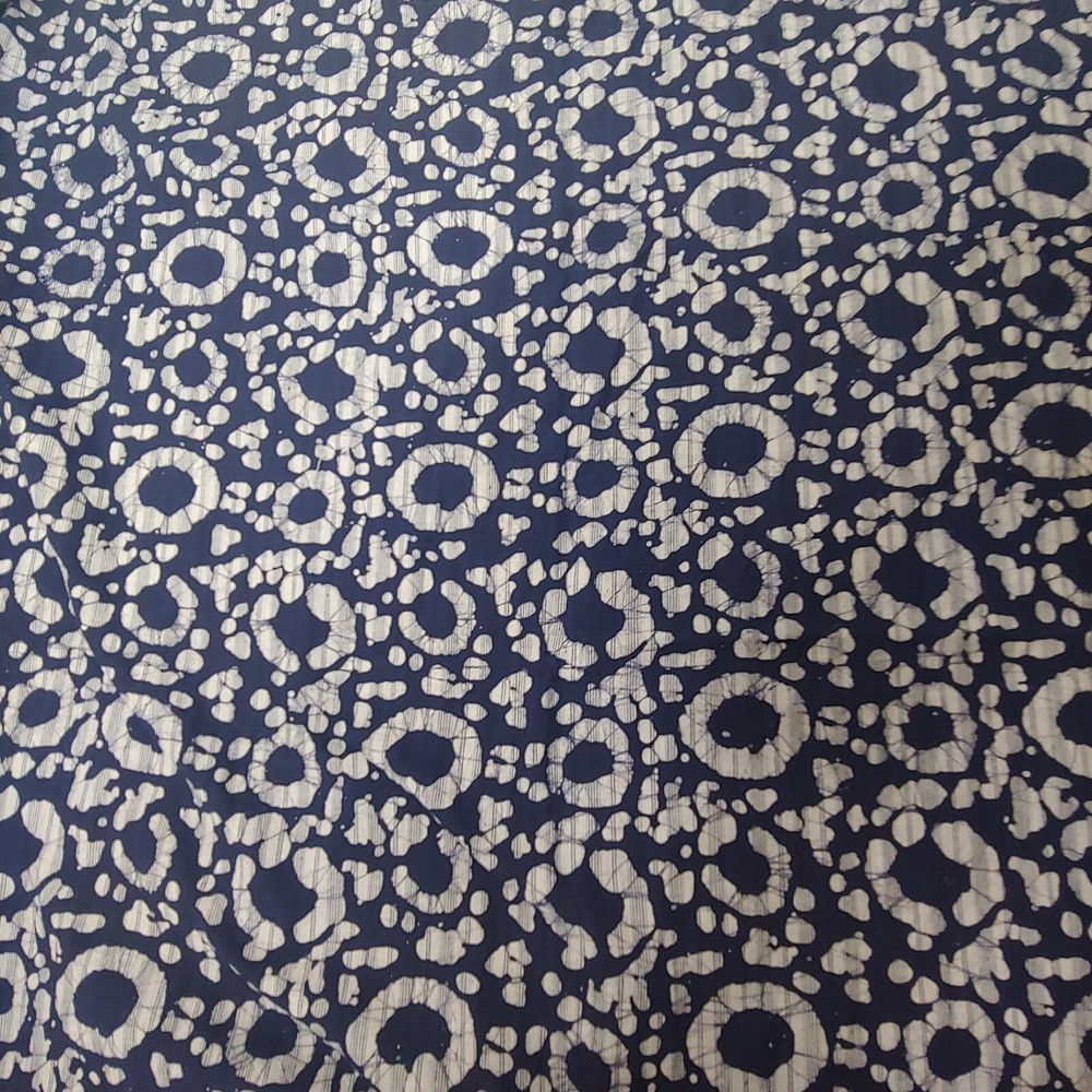 Batik Fabric Blue Gray Circles Striped Print Hippie Boho Indian 3.5 Yards x45″