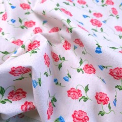 Red Blue Peone Print Cotton Flannel Fabric 45″ By Yard Floral Blanket Fabric