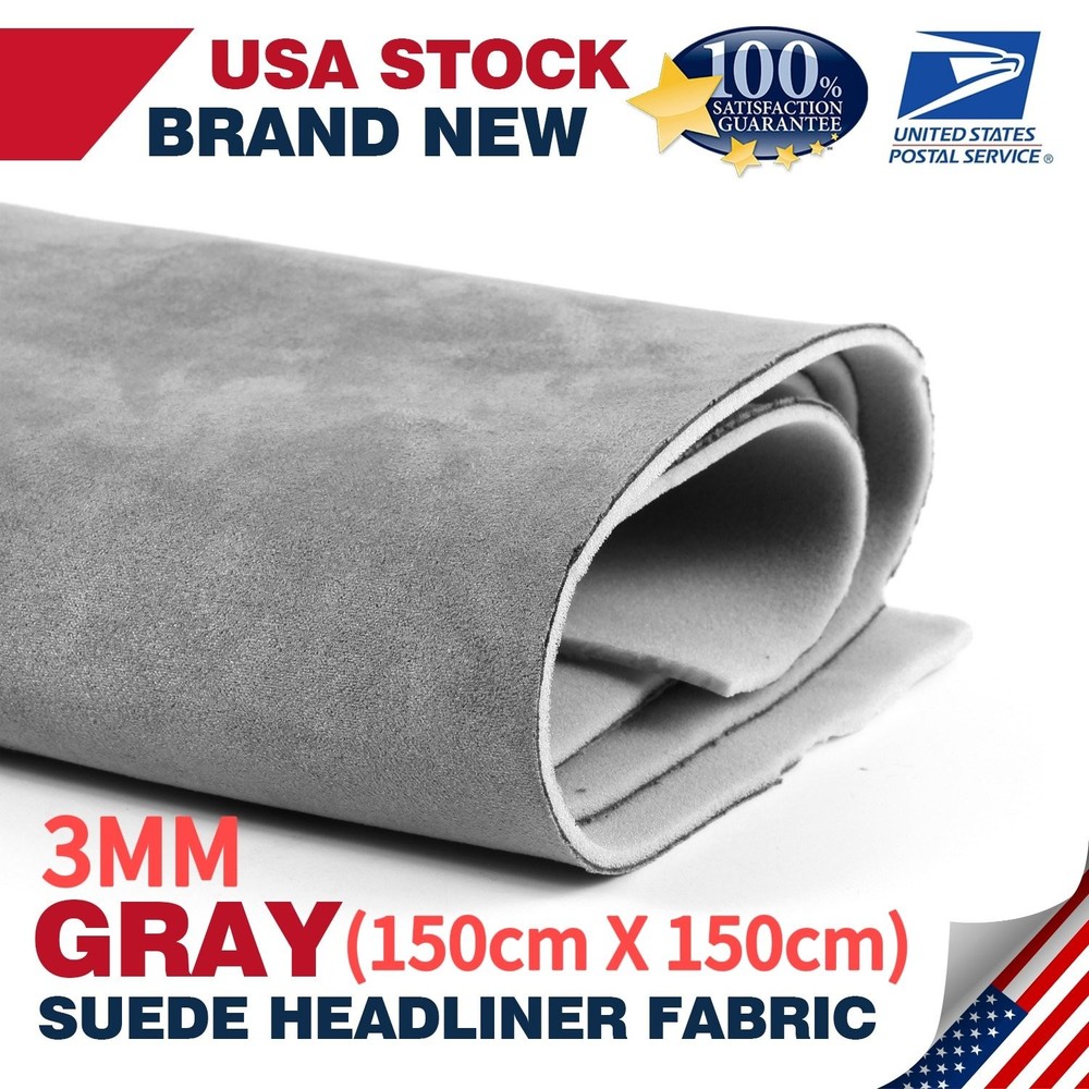 Premium 3MM Light Gray 150cm*150cm Headliner Fabric Foam Backed Upholstery Suede