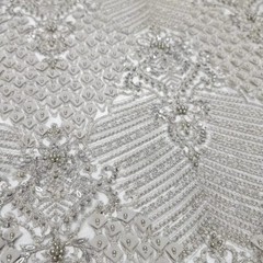 Silver Beads Lace Fabric By The Yard Embroidery 3d Chiffon Leaves Sequins Lace