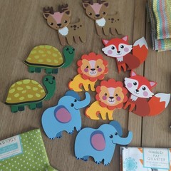 Woodland Baby Fabric Fat Quarter Lot + Painted Wood Animals Craft Bundle Nursery