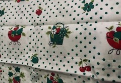 VTG `50`s Red & Green Fruit & Flower Bowl & Baskets Green Dots on White BTHY