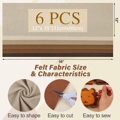 XSEINO 6 Rolls 12″x35″ 1.4mm Thick Soft Felt Fabric Sheet 6 Earthtone Series