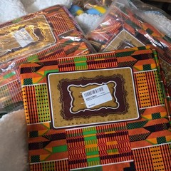 Newliten African Wax Print Fabric Multicolor Orange Green Geometric Pattern