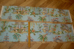 One Yd+Remnants Thibaut Fabric Tea House Chinoiserie Pagoda 3 pc Blue for Pillow