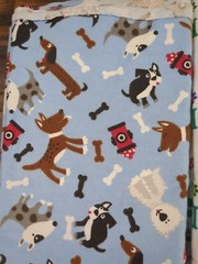 Lot of Fabric, puppy theme, black, white, blue, multicolor, 1lb 5oz