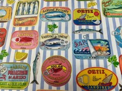 Retro Sardine Tin Fabric Fish Can Vintage Cotton for Kitchen Decor Crafts 140cm
