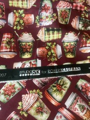 Frosted Coffees Lattes Hot Chocolate Cups Christmas Fabric 1 Yard Robert Kaufman
