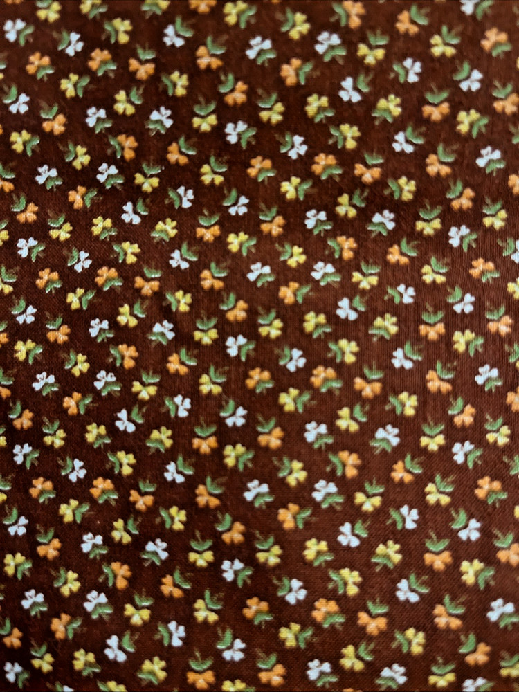 VTG Cranston Ditzy CALICO Brown Orange White &Yellow Florals Cottagecore BTFQ