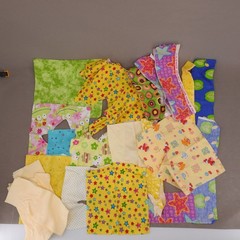2+ lbs Cotton Flannel Fabric Scrap Destash Lot Squares Strips Cutouts Sewn Pcs