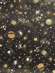 Space Fabric Night Lights Metallic,White Stars Planets Black, – Michael Miller