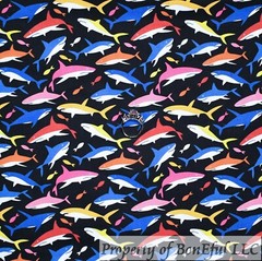 BonEful Fabric FQ Cotton Quilt Black Rainbow Sea World Fish Dolphin Shark Water