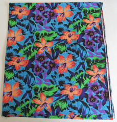 Hawaiian Tropical Print Floral Cotton Broadcloth Fabric 2.7 Yards Blue/Orange