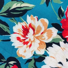 Cranston Cotton Fabric Remnant 1.5 Yards x 58″ Wide Red Orange Floral On Teal