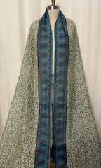 100% Silk Faille Geometric Motiff Border Teal Cream Dotted Pinwheel 6 Yards
