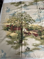 Vintage United Fabrics Silk Blend Scenic Slub Fabric Remnant Country Scene 44×30