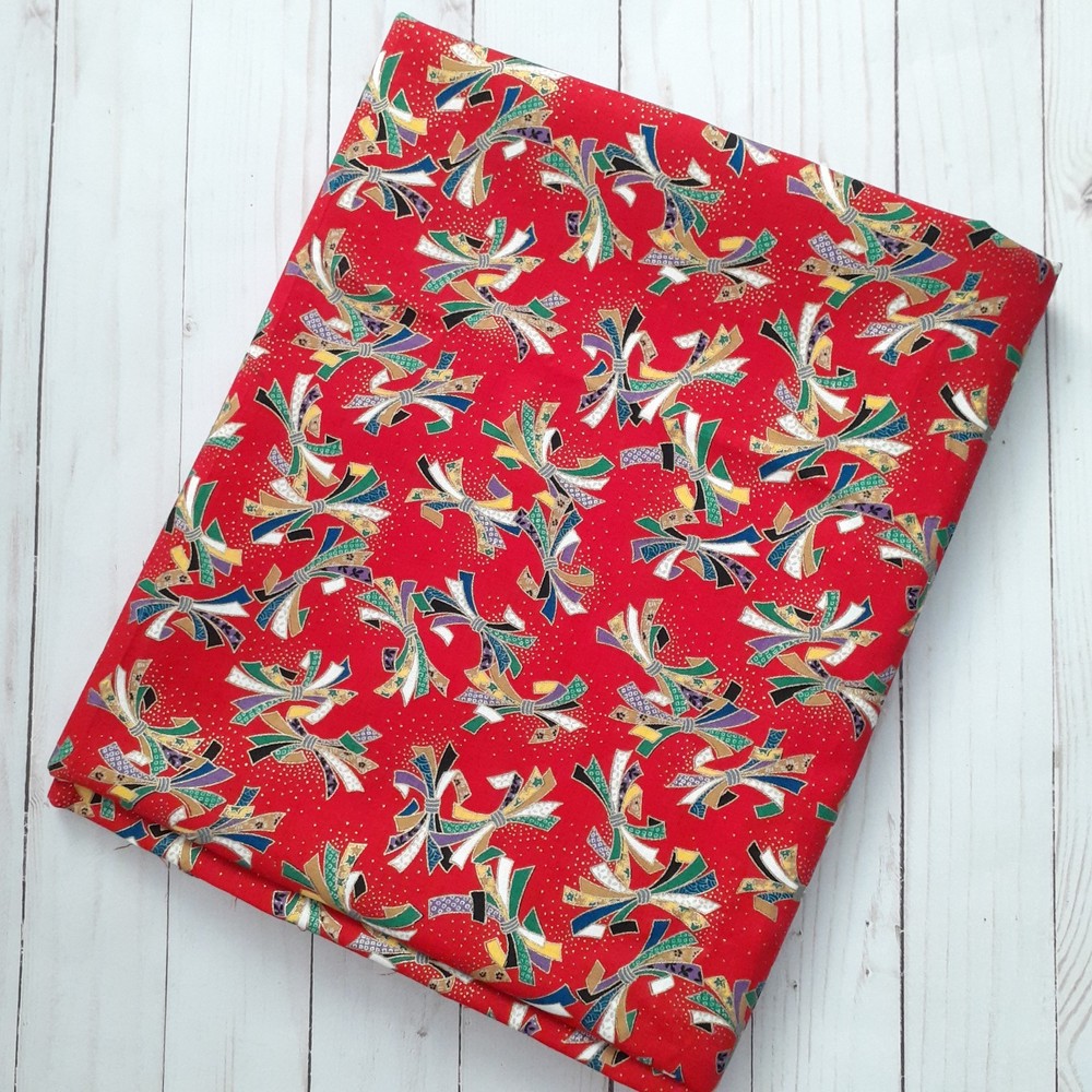 Japanese Noshi Ribbons Chiyogami Style Cotton Fabric Red 3 1/8 yards