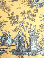 Mustard Yellow Toile de Jouy Fabric – French Country Pastoral Print Home Decor