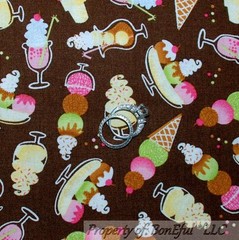 BonEful FABRIC FQ Cotton Brown Pink Cherry Ice Cream Cone Dot Birthday Sundae NR