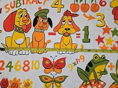 Vtg House ‘N Home Fabrics Children’s Novelty Fabric 1.1 Yd Math Theme Dogs Frogs