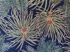 HOFFMAN FABRIC~Evergreen~CONIFERS~Pine Needles~GOLD GREEN BROWN~Black Background