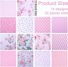 42 Pcs Pink Fabric Squares Quilting 100% Cotton Charm Packs 5 X 5inch Precut