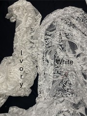 White Beaded Lace Fabric on Mesh – Luxury Sequin Embroidered Fabric