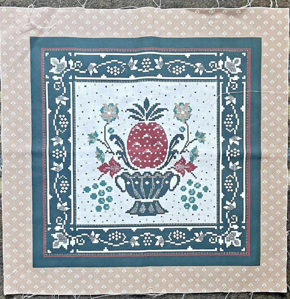 VT Cranston Faux Cross Stitch Pineapple in Vase Pillow Square 17½” to Quilt