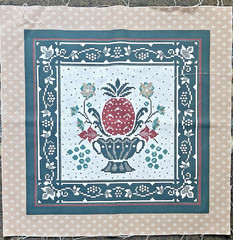 VT Cranston Faux Cross Stitch Pineapple in Vase Pillow Square 17½” to Quilt
