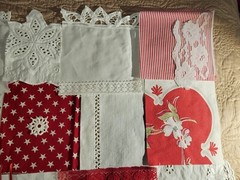 Vintage Slow Stitch Junk Journal Fabric Lace Craft Supplies, Red & White, L2