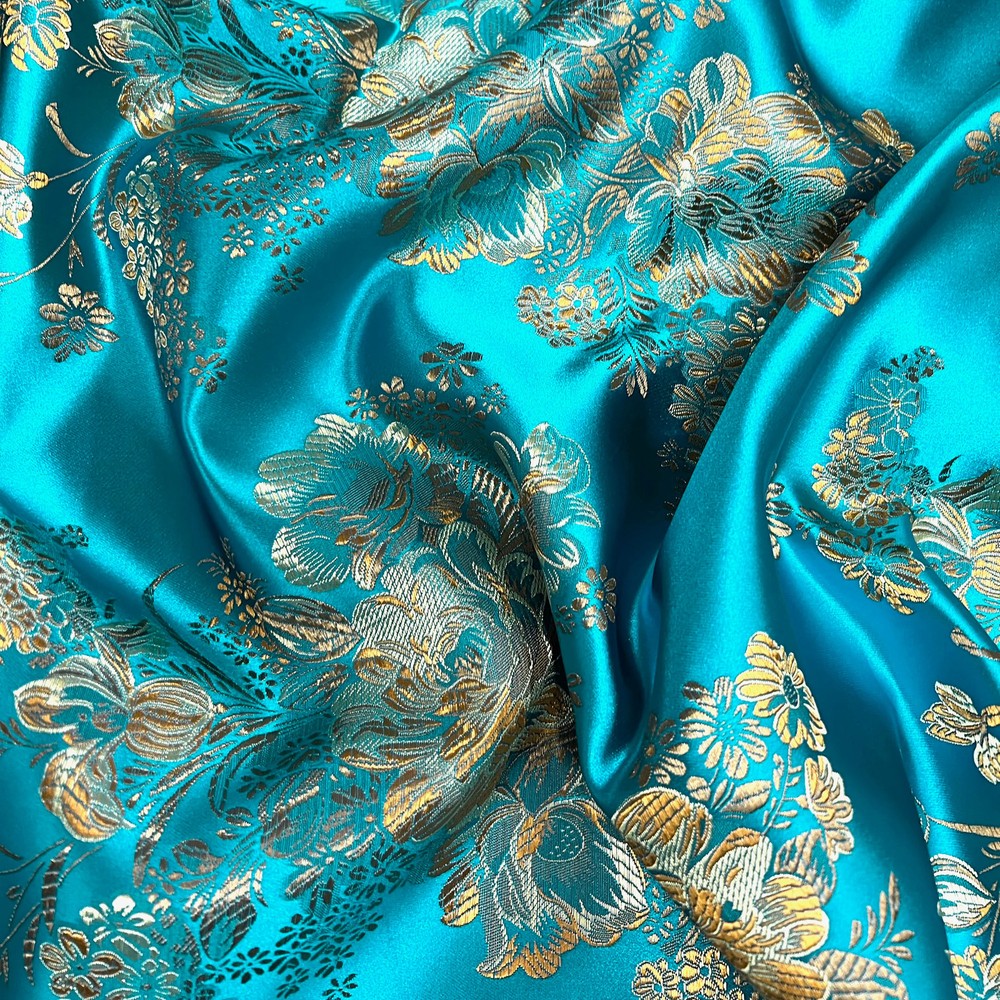 Anais TURQUOISE Floral Brocade Chinese Satin Fabric for Cheongsam/Qipao, Appare