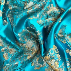 Anais TURQUOISE Floral Brocade Chinese Satin Fabric for Cheongsam/Qipao, Appare