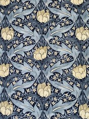 GP & J BAKER CURTAIN FABRIC DESIGN Tulip & Jasmine 5.9 METRES INDIGO/IVORY