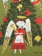 Michael Miller Fabric Panel Chinese Christmas Angel Tree Art Signed MCM Quilt