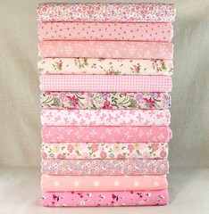 12 DIY Sewing Crafts Pink Floral Cotton Quilting Fabric Squares Bundle Scraps