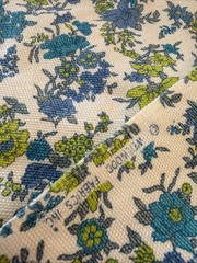 Vintage Weilwood Turquoise, Blue & Green on Cream Floral Cotton fabric 31″x44″