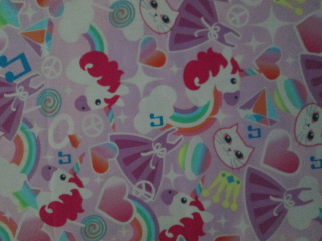 UNICORN RAINBOW CATS HEARTS STARS UNICORNS MUSIC PEACE SYMBOLS COTTON FABRIC FQ