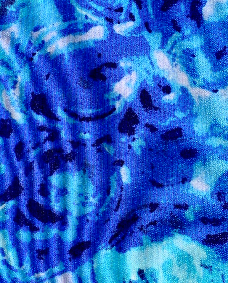 Gorgeous Vtg Polyester Abstract Floral Fabric 59”x2.1Y Light & Dark Blue
