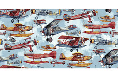 Vintage Prop Planes In Flight Sewing Fabric Precut 36 x 44-in Cotton Craft Blue