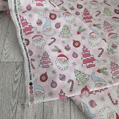 2 Yards Of Christmas Fabric Pink Xmas 45 Inch By 72 Inch