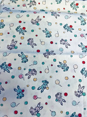 VTG Classic Cotton Novelty Pastel Gingham Bunnies Dots & Balloons on Cream BTFQ