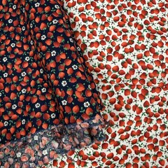 Lot Vintage Cranston Fabric Mini Strawberries Ditzy Fruit Print