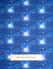 Moon Space Fabric By The Yard Blue Lunar Moons Stars Cotton Elizabeth’s Studio
