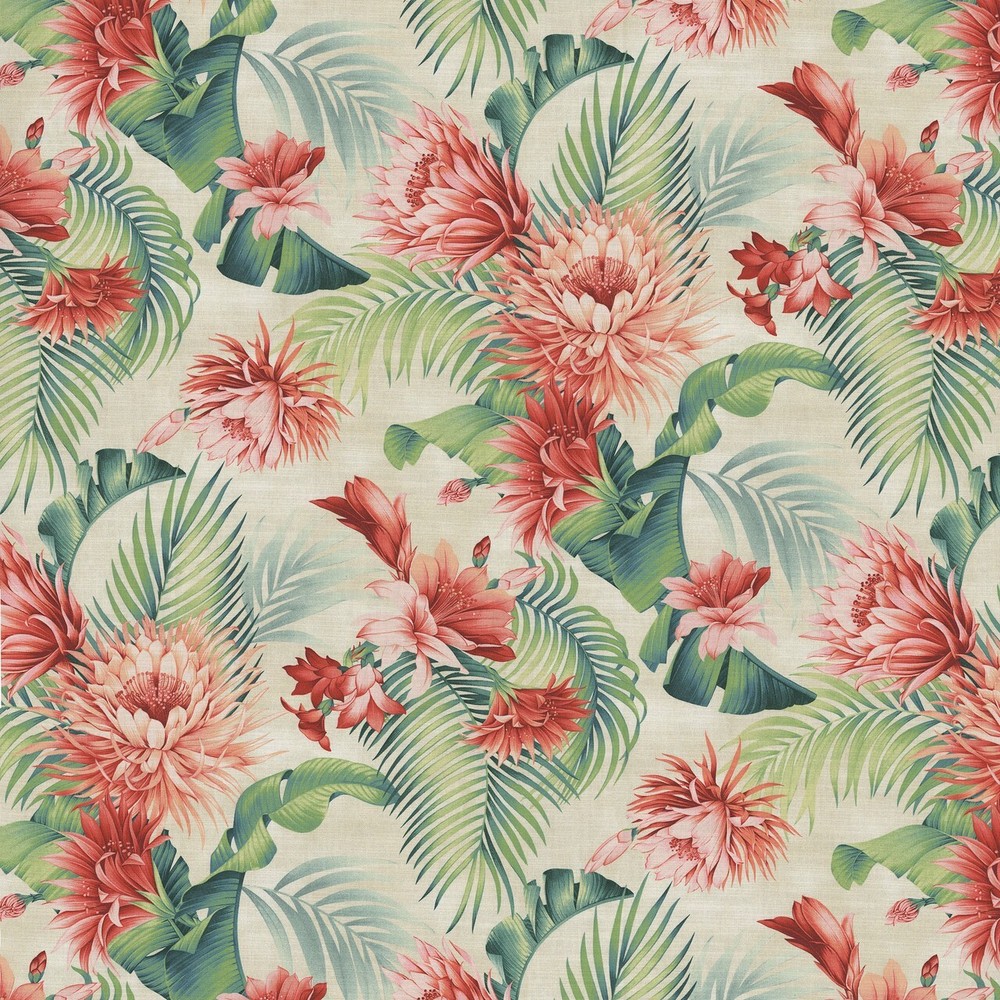 Tommy Bahama HARBOR ISLAND ALOE Cotton Red Tropical Floral Drapery Uph Fabric