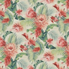 Tommy Bahama HARBOR ISLAND ALOE Cotton Red Tropical Floral Drapery Uph Fabric
