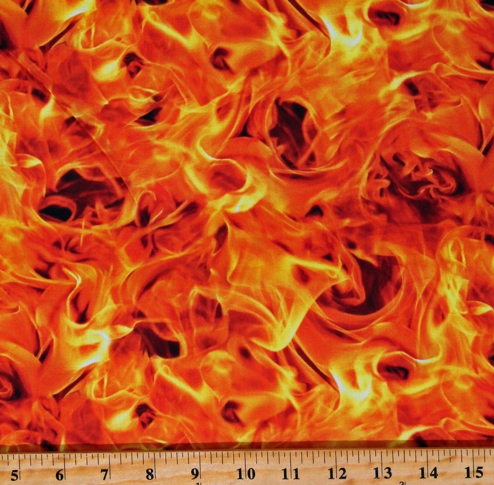 Cotton Fire Flames Open Air Orange Cotton Fabric Print by the Yard D694.63