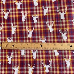 1.2 YD Deer Plaid Fabric Maroon Cotton Print