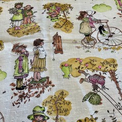 Vintage Holly Hobbie Fabric 2 yards – Woven linen look – Neutral cottage core