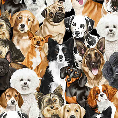 Packed Realistic Dogs Fabric – 18″ x 44″ 100% Cotton