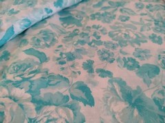 Aqua Blue Floral & Roses on White Semi-Sheer BTHY Fabric 18″ x 45″ New